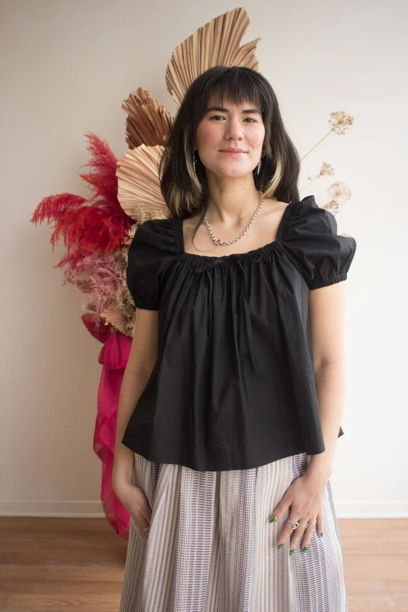 A Bronze Age Demure Top (Black Poplin)