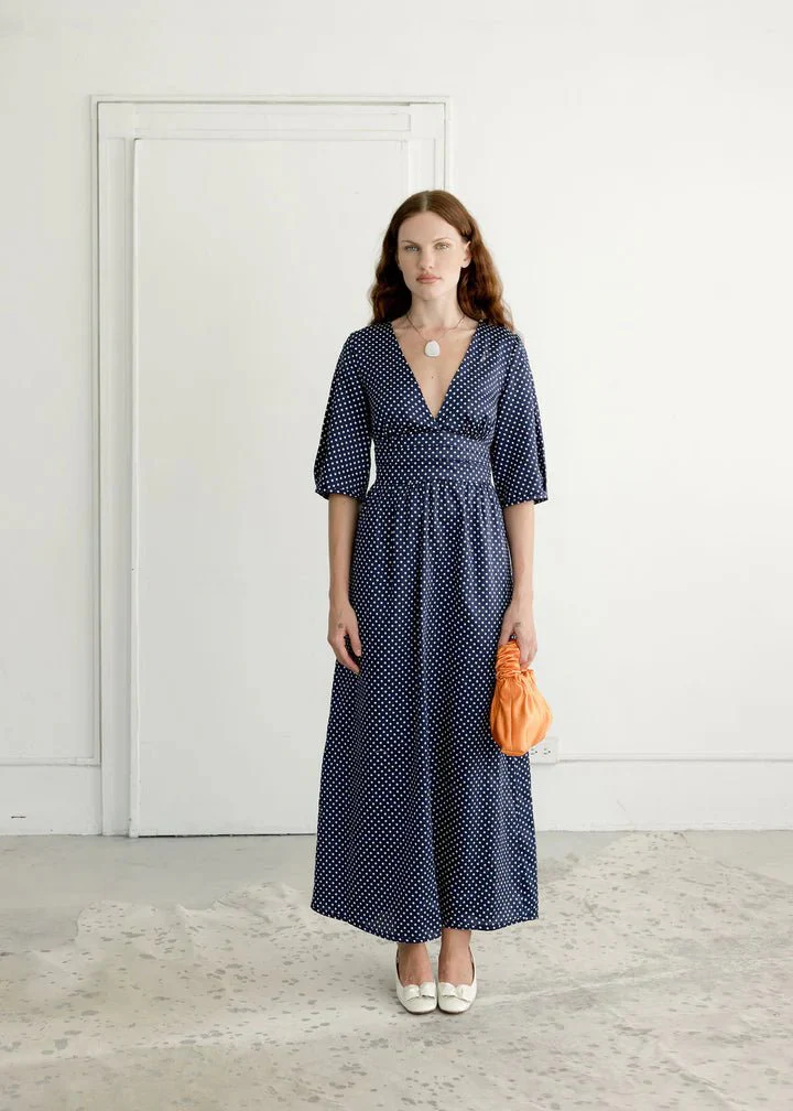 A Bronze Age Verona Dress (Navy Polka Dot)