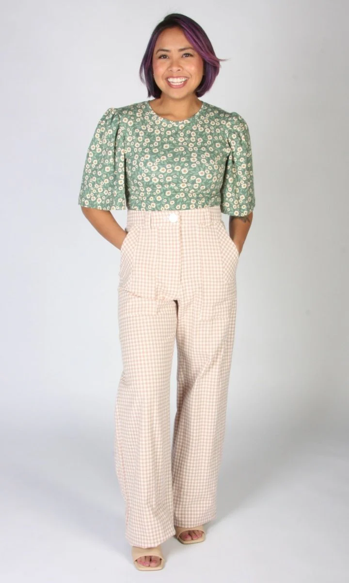 Birds of North America Gannet Pants (Peach Gingham) - Image 6