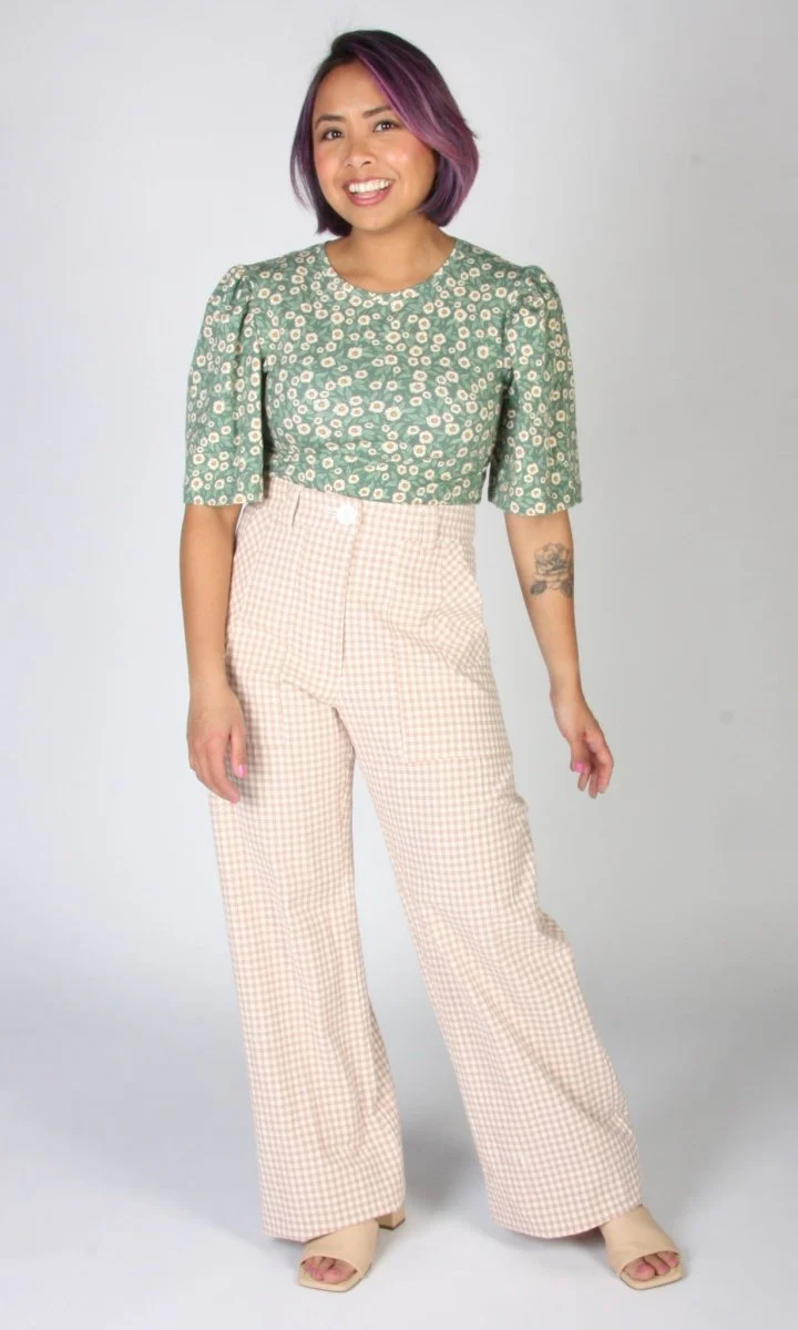 Birds of North America Gannet Pants (Peach Gingham) - Image 8