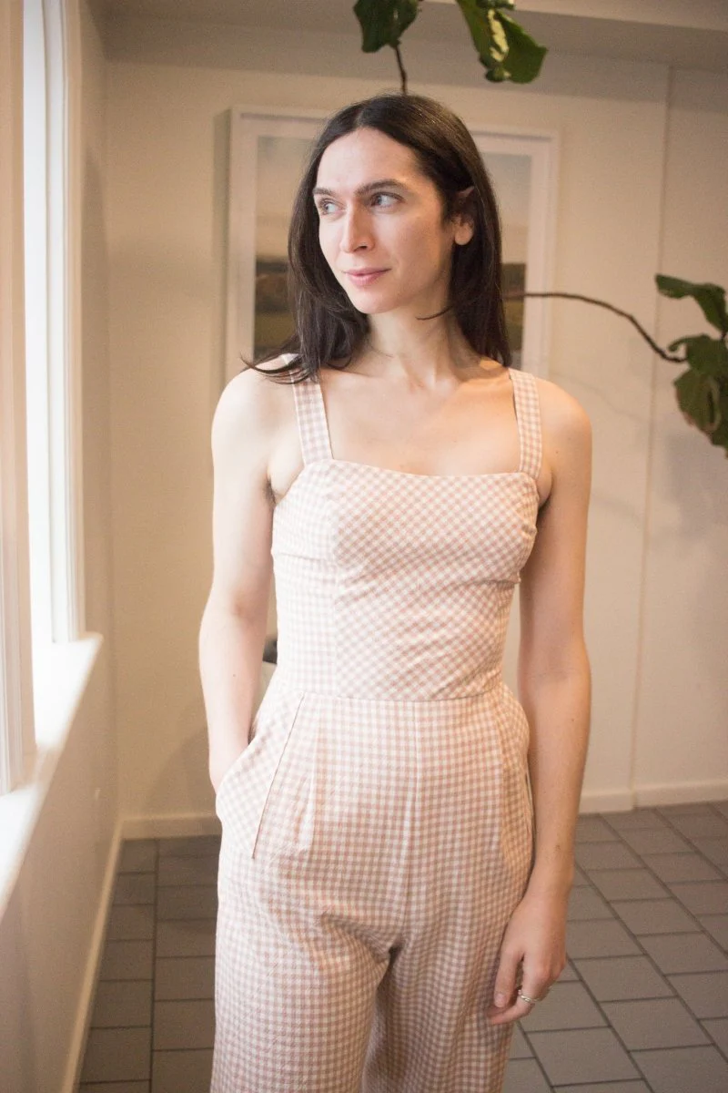 Birds of North America Roadrunner Jumpsuit (Peach Gingham)