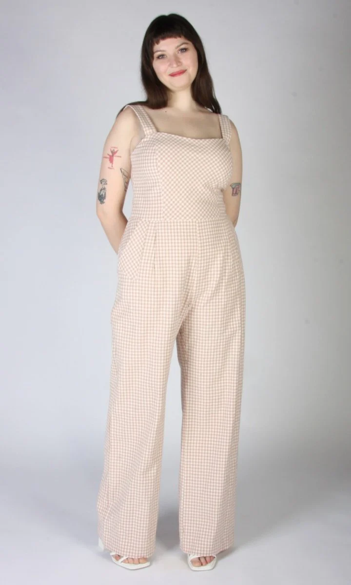 Birds of North America Roadrunner Jumpsuit (Peach Gingham) - Image 5