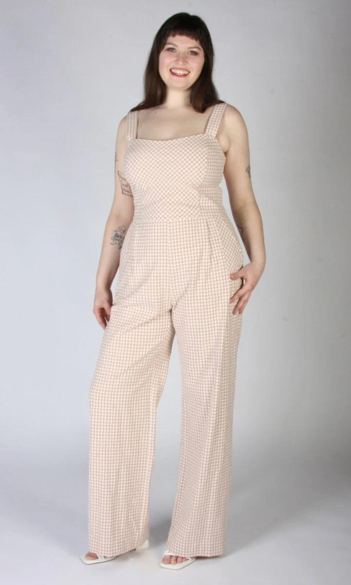 Birds of North America Roadrunner Jumpsuit (Peach Gingham) - Image 6