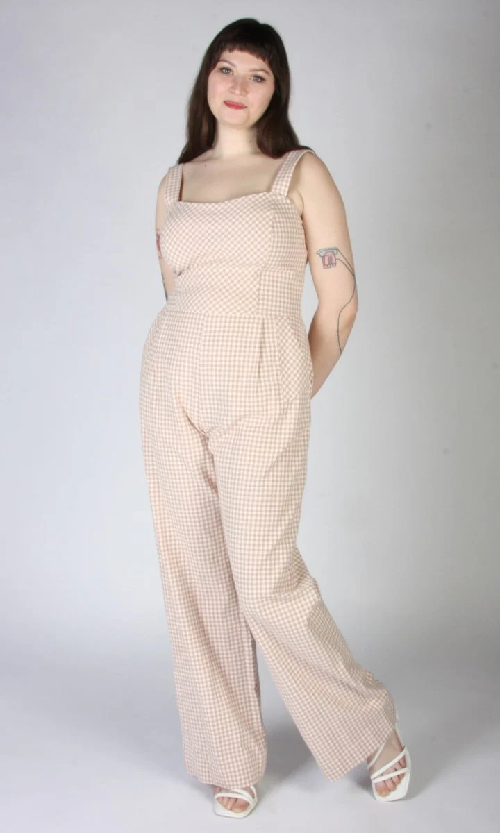 Birds of North America Roadrunner Jumpsuit (Peach Gingham) - Image 7