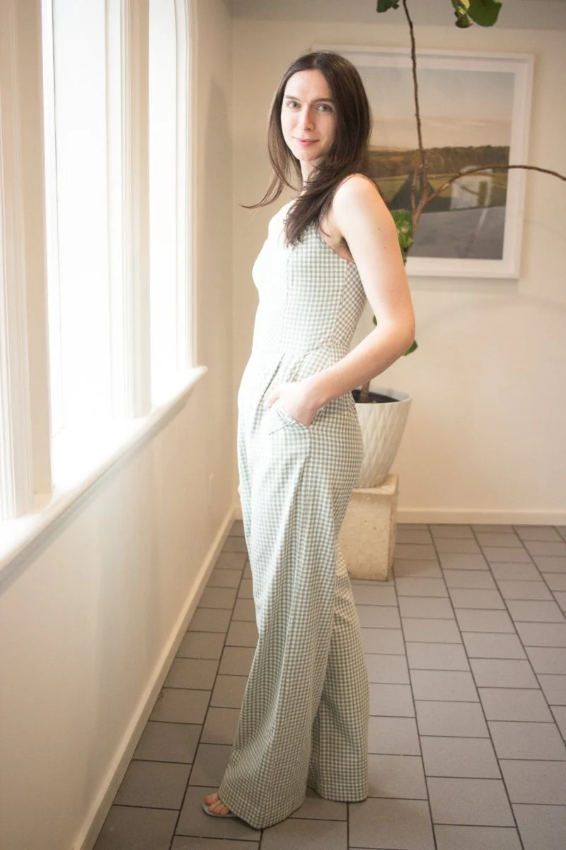 Birds of North America Roadrunner Jumpsuit (Sage Gingham) - Image 2