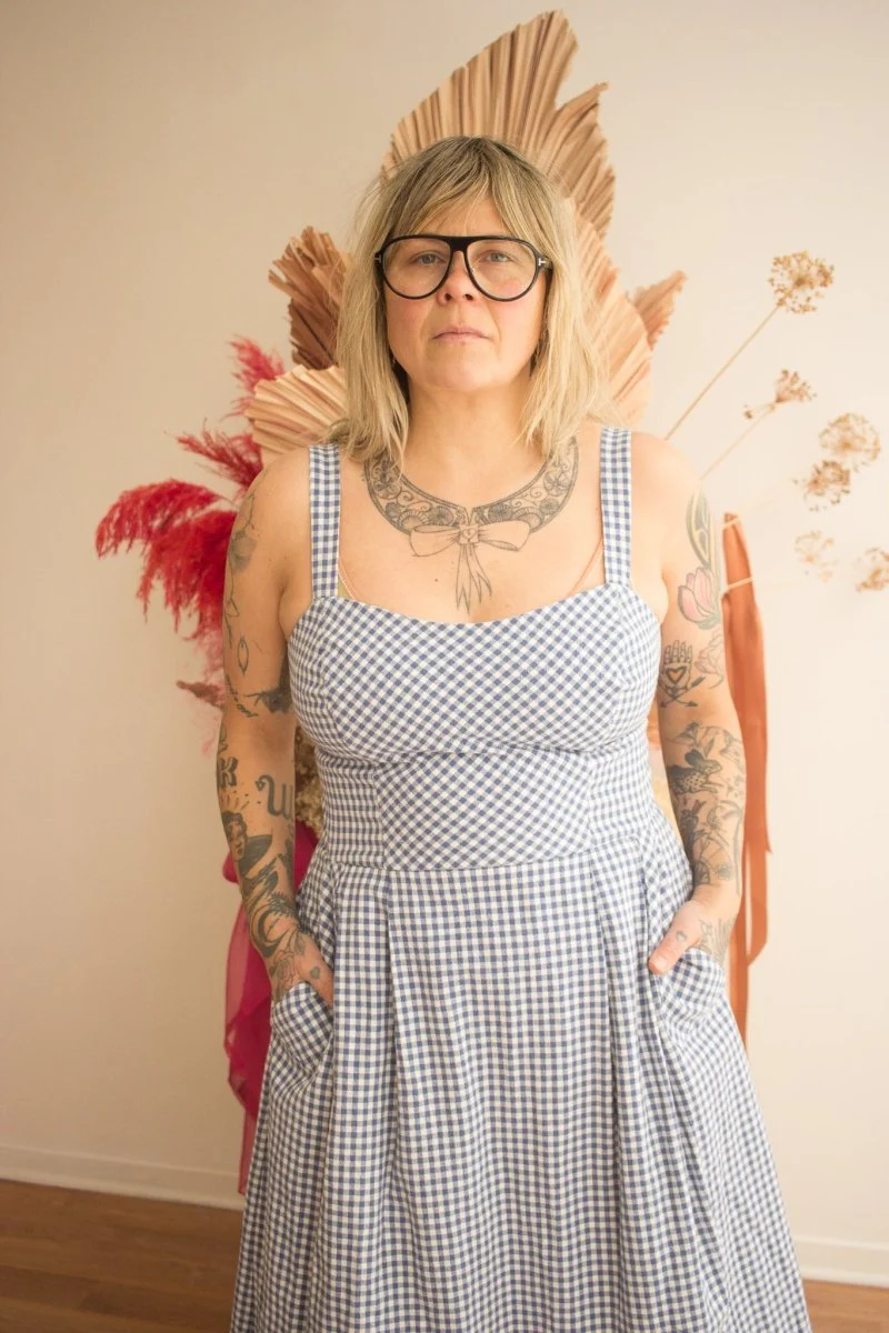 Birds of North America Sparrow Hawk Dress (Blue Gingham) - Image 2