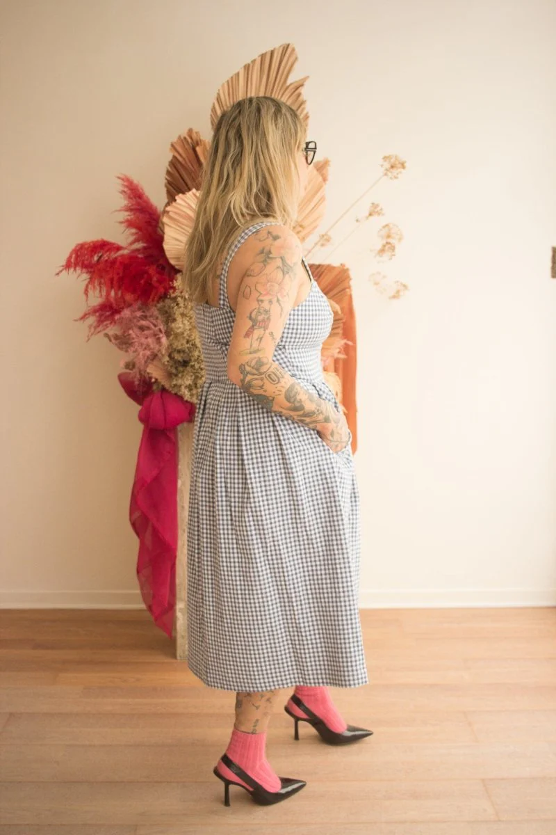 Birds of North America Sparrow Hawk Dress (Blue Gingham) - Image 3