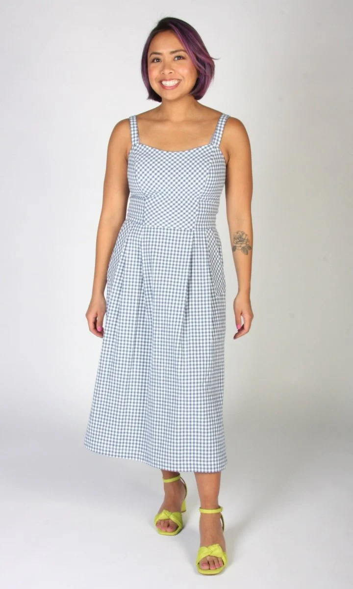 Birds of North America Sparrow Hawk Dress (Blue Gingham) - Image 5