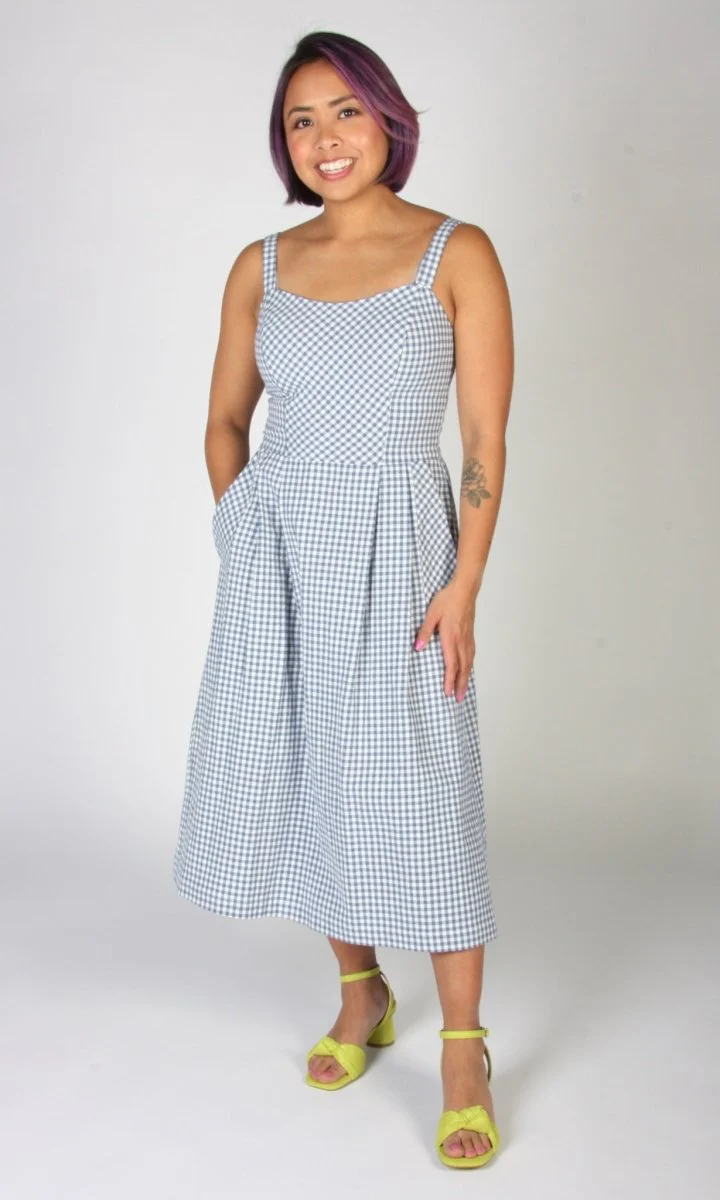 Birds of North America Sparrow Hawk Dress (Blue Gingham) - Image 6