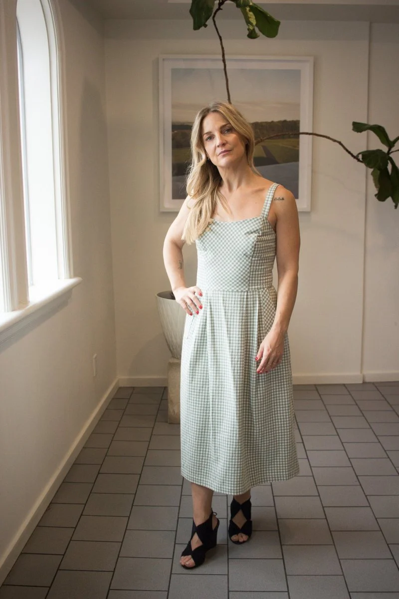 Birds of North America Sparrow Hawk Dress (Sage Gingham)