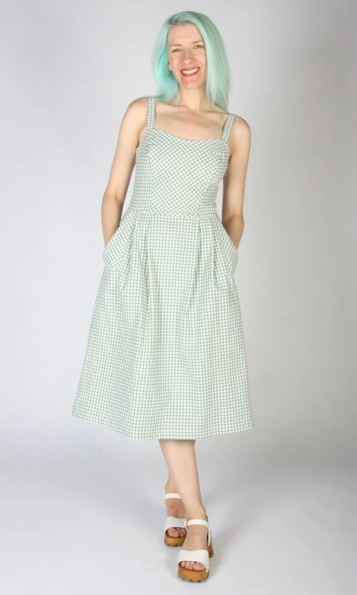 Birds of North America Sparrow Hawk Dress (Sage Gingham) - Image 10