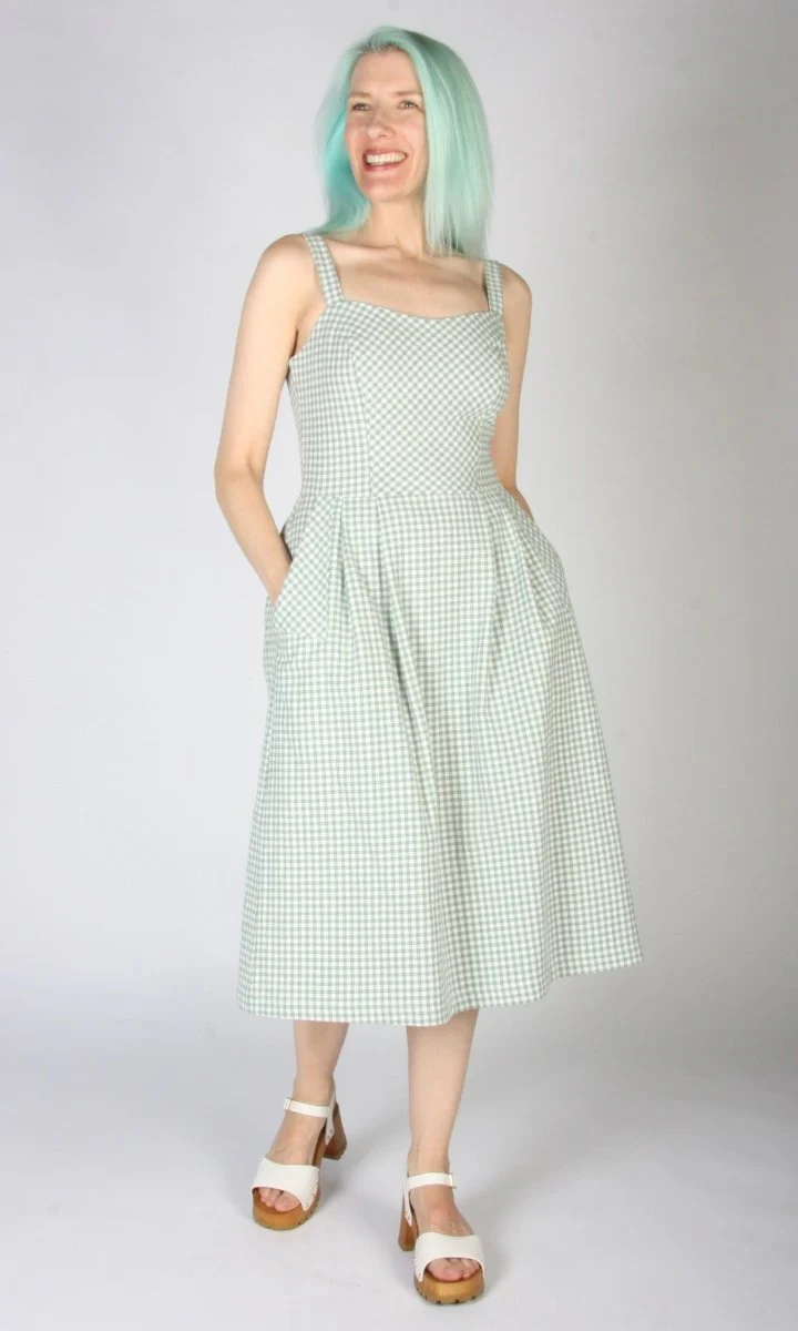 Birds of North America Sparrow Hawk Dress (Sage Gingham) - Image 11
