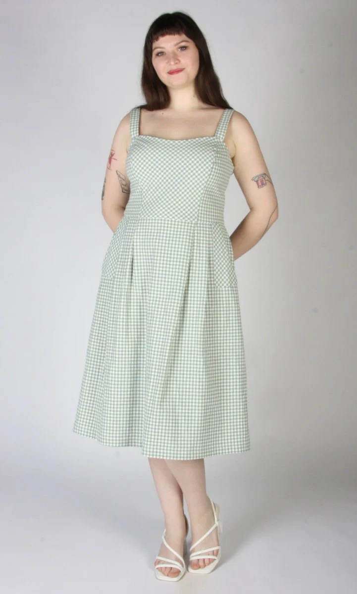 Birds of North America Sparrow Hawk Dress (Sage Gingham) - Image 13