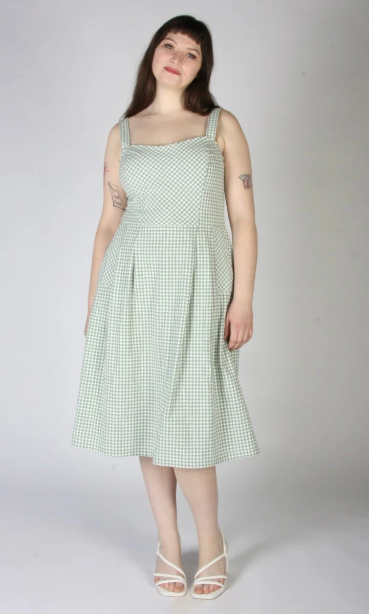 Birds of North America Sparrow Hawk Dress (Sage Gingham) - Image 14
