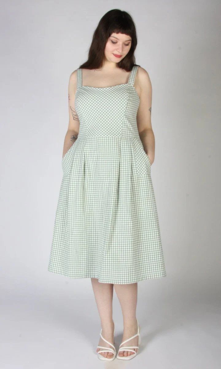 Birds of North America Sparrow Hawk Dress (Sage Gingham) - Image 15