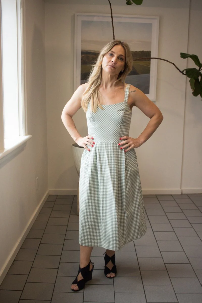 Birds of North America Sparrow Hawk Dress (Sage Gingham) - Image 3