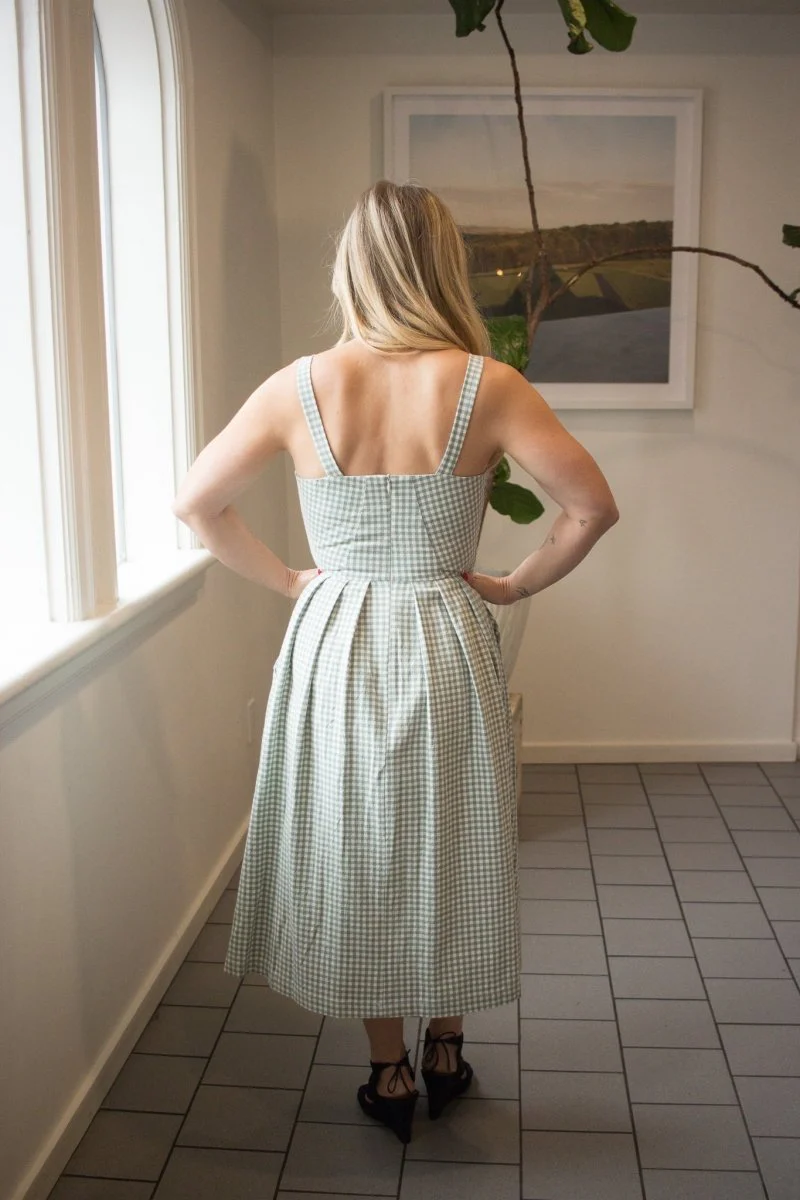 Birds of North America Sparrow Hawk Dress (Sage Gingham) - Image 6