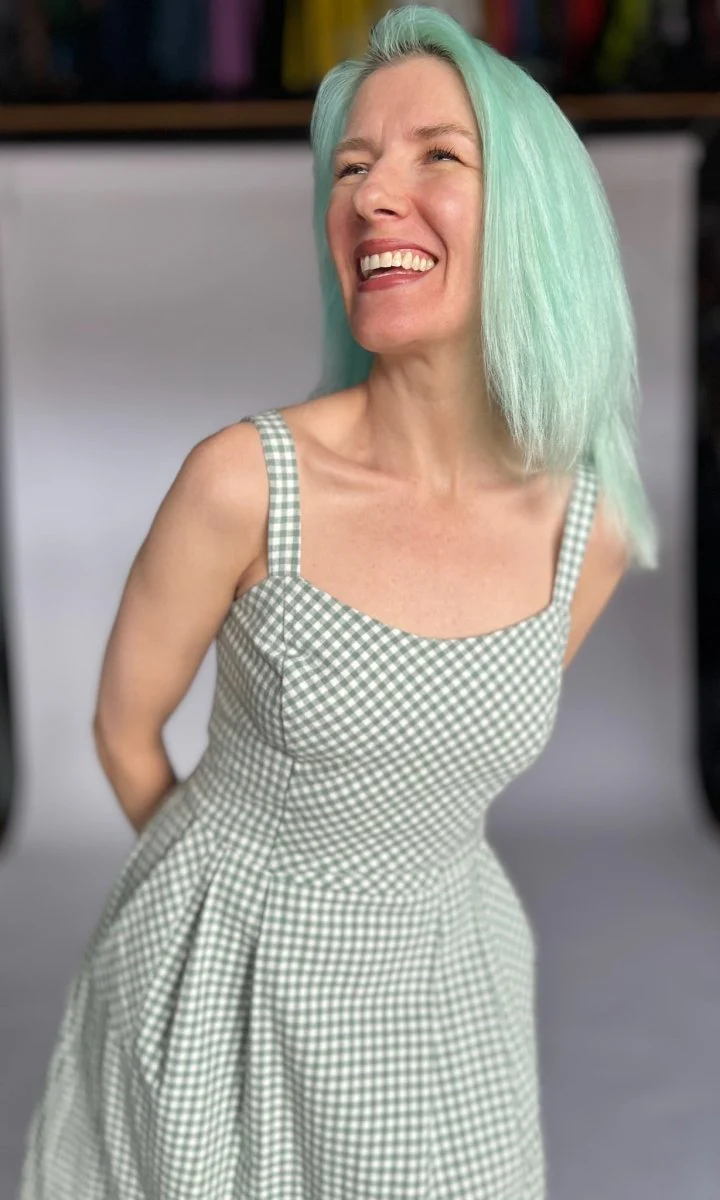 Birds of North America Sparrow Hawk Dress (Sage Gingham) - Image 7