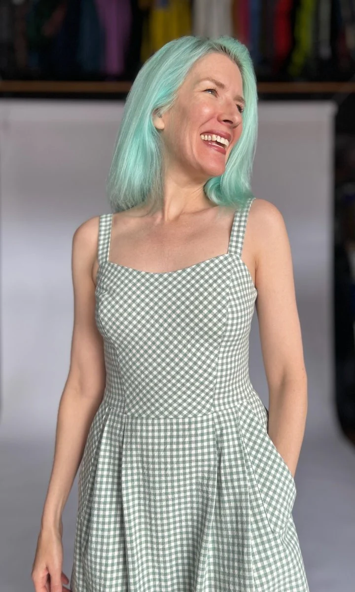 Birds of North America Sparrow Hawk Dress (Sage Gingham) - Image 8
