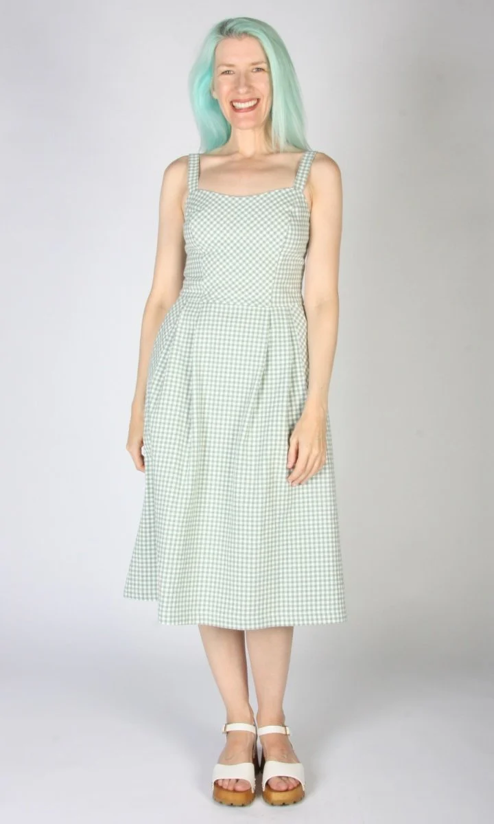 Birds of North America Sparrow Hawk Dress (Sage Gingham) - Image 9