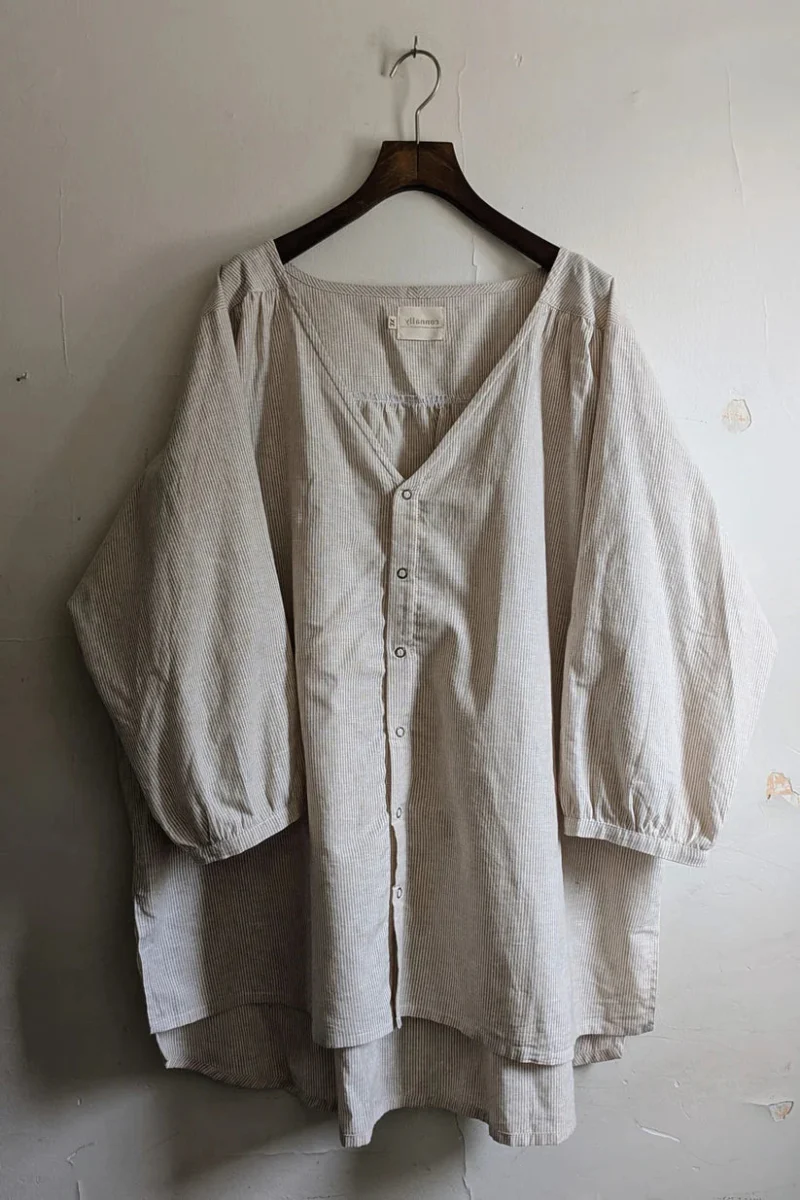 Connally Goods Margot V Neck Shirt (Cream Stripe) - Image 10