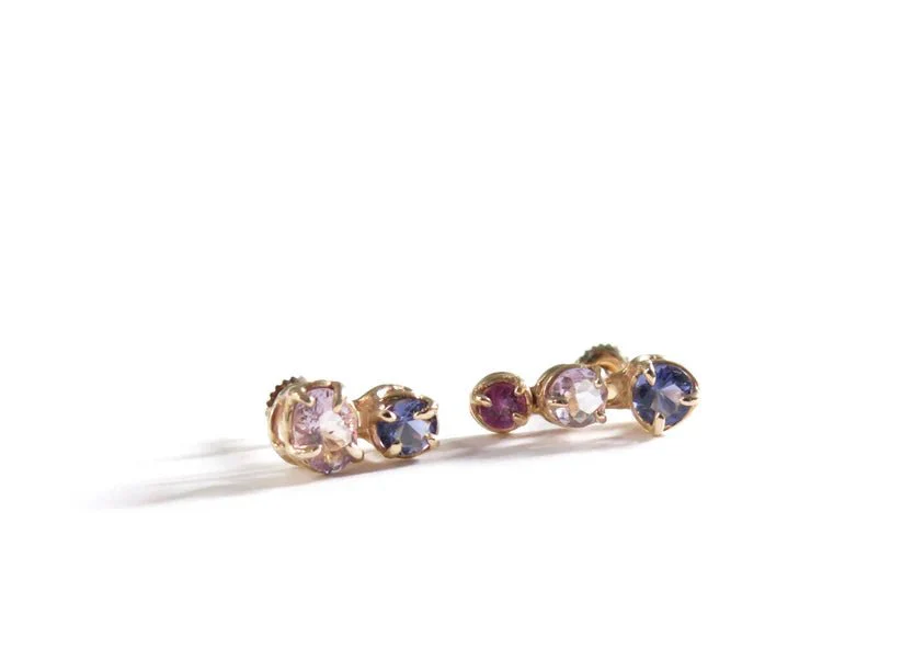Elaine Ho 14K Gold Earrings (Iolites, Amethyst & Garnet)