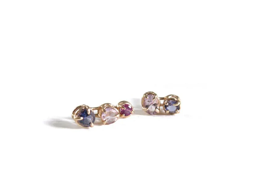 Elaine Ho 14K Gold Earrings (Iolites, Amethyst & Garnet) - Image 2