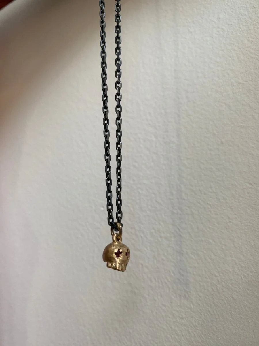 Elaine Ho 14K Gold Necklace (Gold Skull w/ Ruby Eyes)