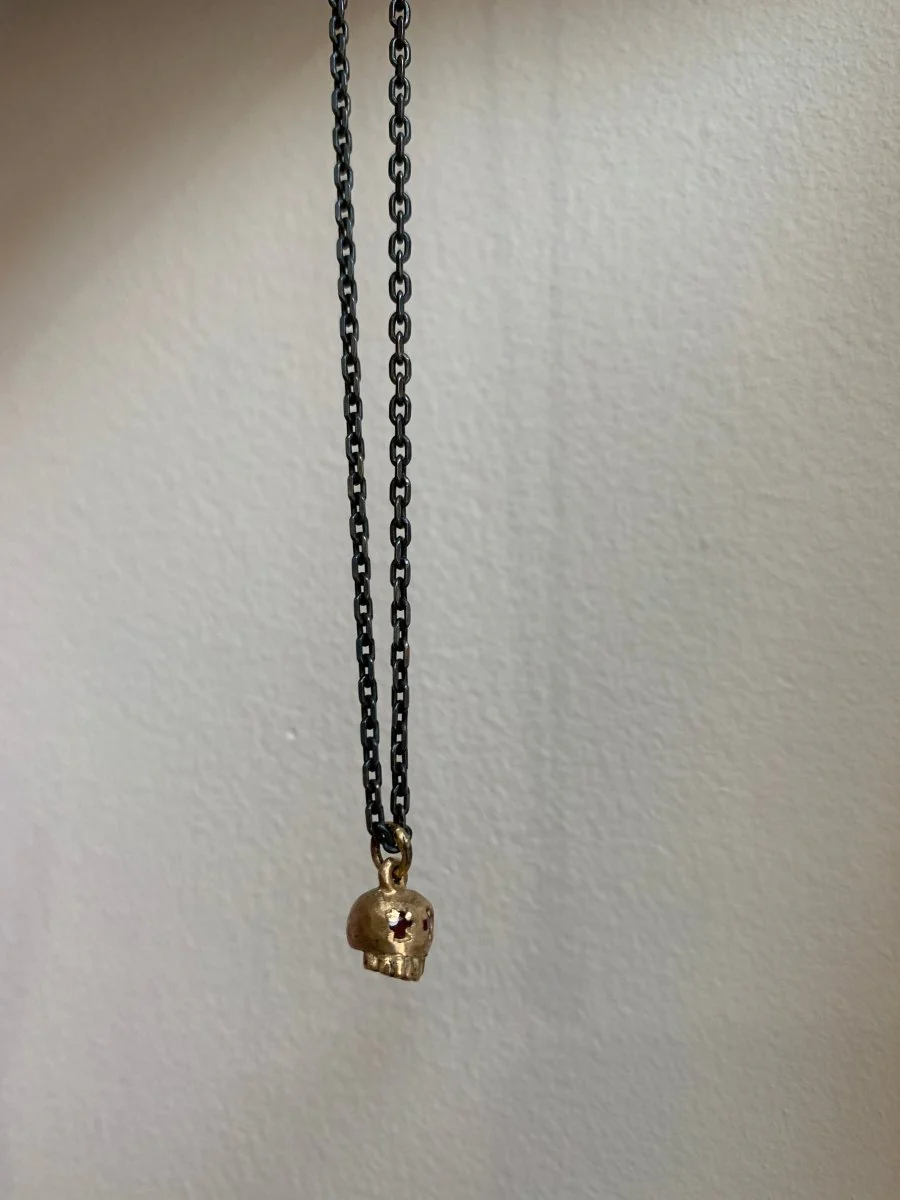 Elaine Ho 14K Gold Necklace (Gold Skull w/ Ruby Eyes) - Image 3