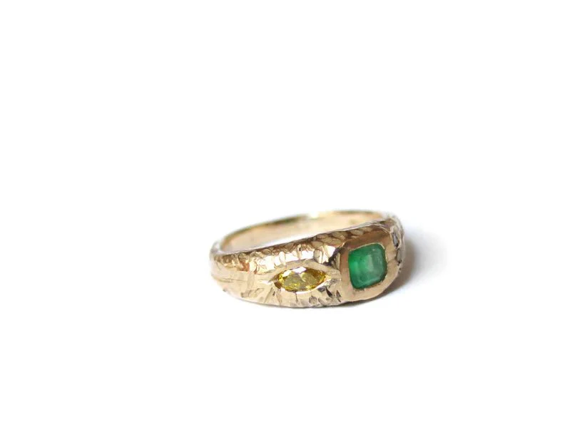 Elaine Ho 14K Gold Ring (Emerald and Yellow Diamonds) - Image 3