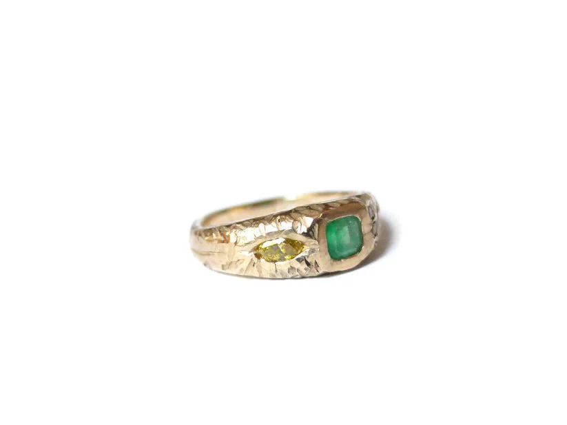Elaine Ho 14K Gold Ring (Emerald and Yellow Diamonds) - Image 5