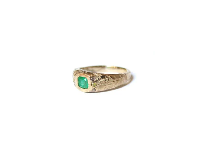 Elaine Ho 14K Gold Ring (Emerald and Yellow Diamonds) - Image 6