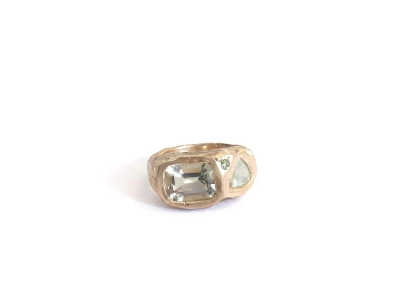 Elaine Ho 14K Gold Ring (Prasiolite, Sapphire & Tourmaline)