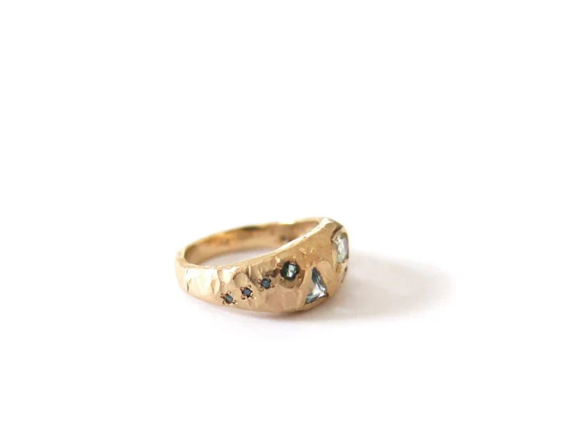 Elaine Ho 14K Gold Ring (Sapphires, Aquamarine & Blue Diamonds) - Image 12
