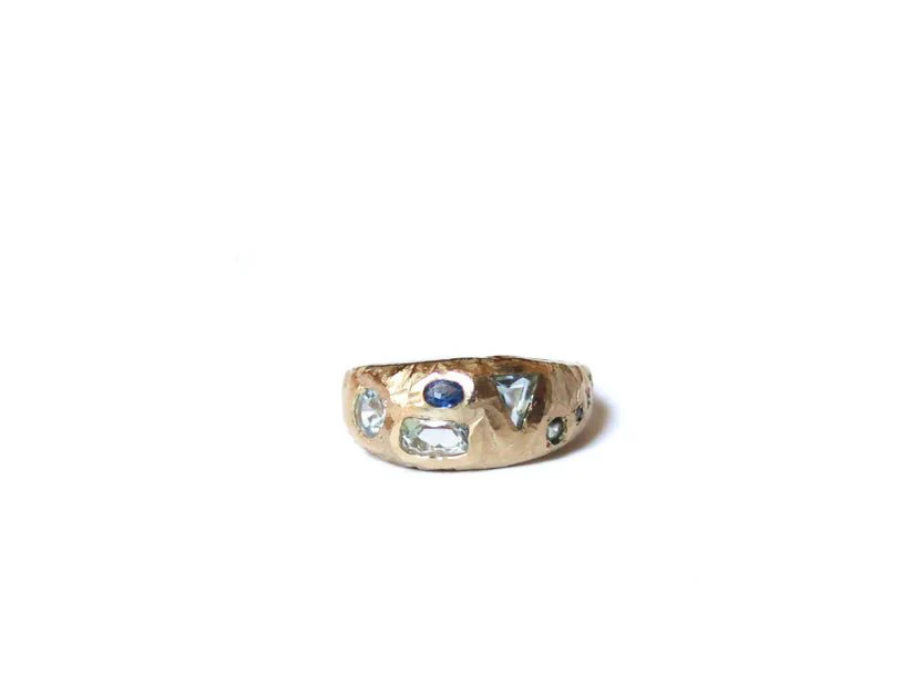 Elaine Ho 14K Gold Ring (Sapphires, Aquamarine & Blue Diamonds) - Image 4