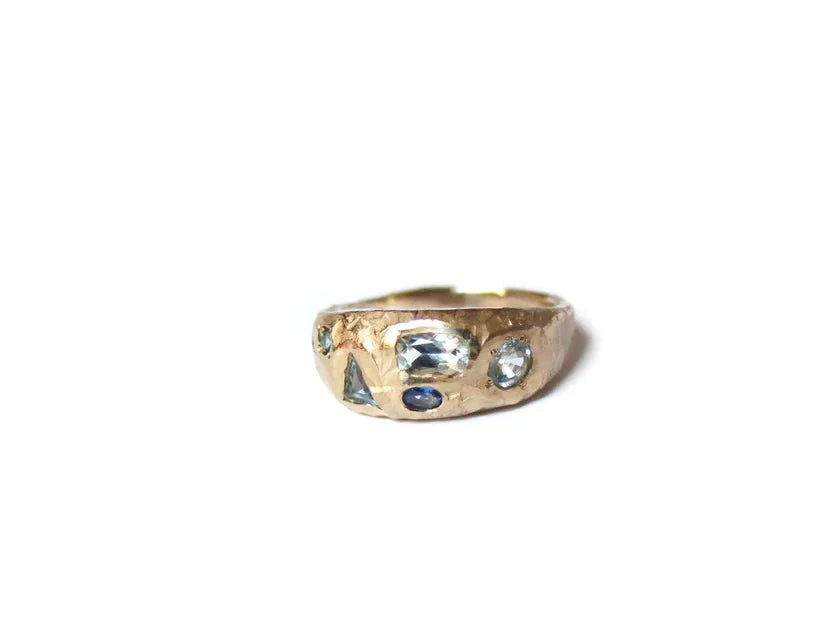 Elaine Ho 14K Gold Ring (Sapphires, Aquamarine & Blue Diamonds) - Image 5