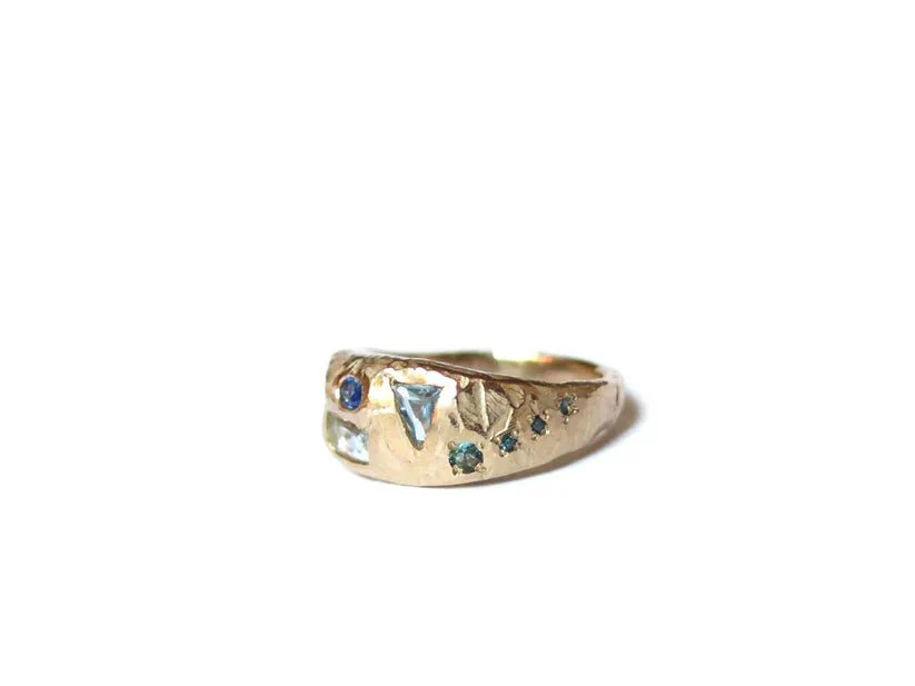 Elaine Ho 14K Gold Ring (Sapphires, Aquamarine & Blue Diamonds) - Image 6