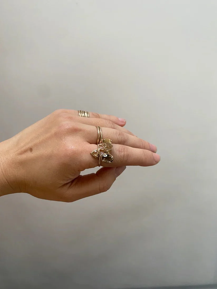 Elaine Ho 14K Gold Ring (Smokey Quartz, Spessartine Garnet & Rutilated Quartz) - Image 2