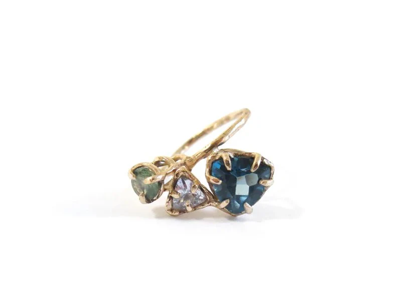 Elaine Ho 14K Gold Ring (Topaz, Sapphire & Sapphire)