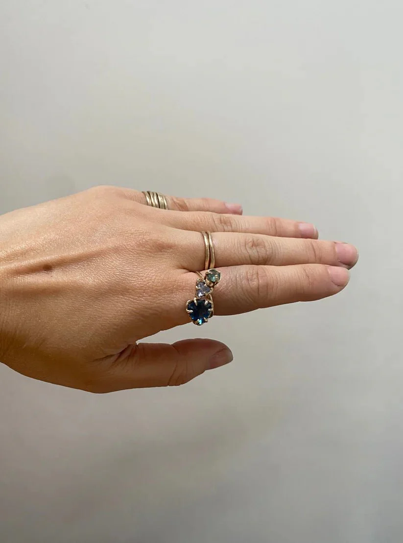 Elaine Ho 14K Gold Ring (Topaz, Sapphire & Sapphire) - Image 2