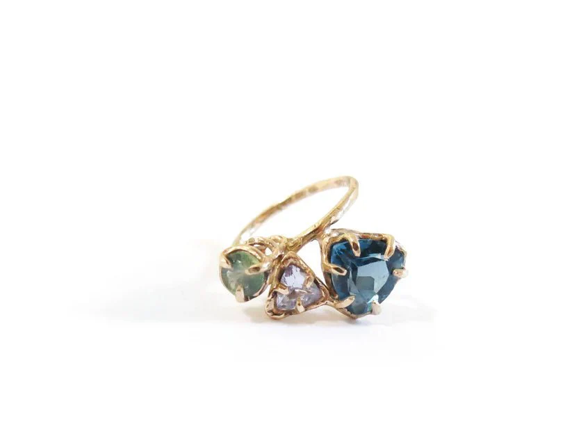 Elaine Ho 14K Gold Ring (Topaz, Sapphire & Sapphire) - Image 4