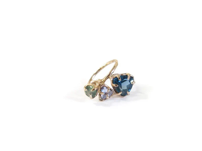 Elaine Ho 14K Gold Ring (Topaz, Sapphire & Sapphire) - Image 5