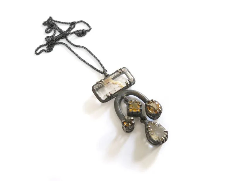 Elaine Ho Pendant Necklace (Landscape Quartz, Citrine, Golden Rutile) - Image 3