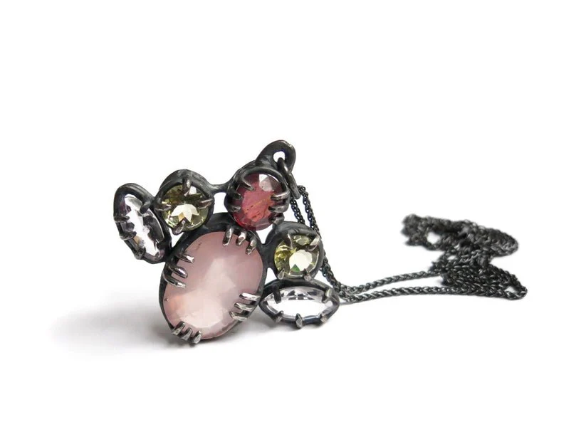 Elaine Ho Pendant Necklace (Rose Quartz, Pink Sapphire, Lemon Quartz & Amethyst)