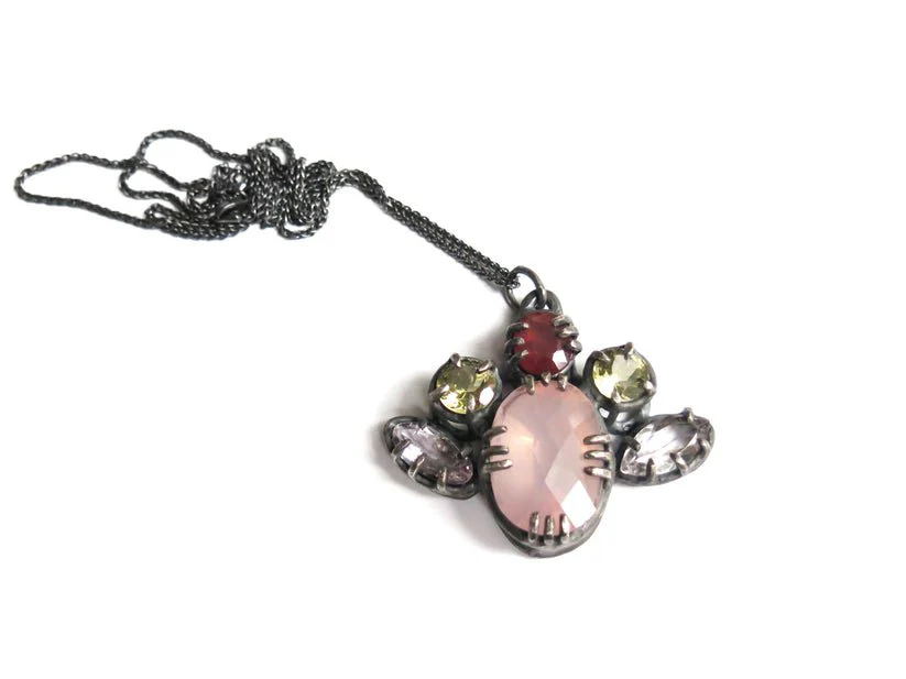 Elaine Ho Pendant Necklace (Rose Quartz, Pink Sapphire, Lemon Quartz & Amethyst) - Image 2