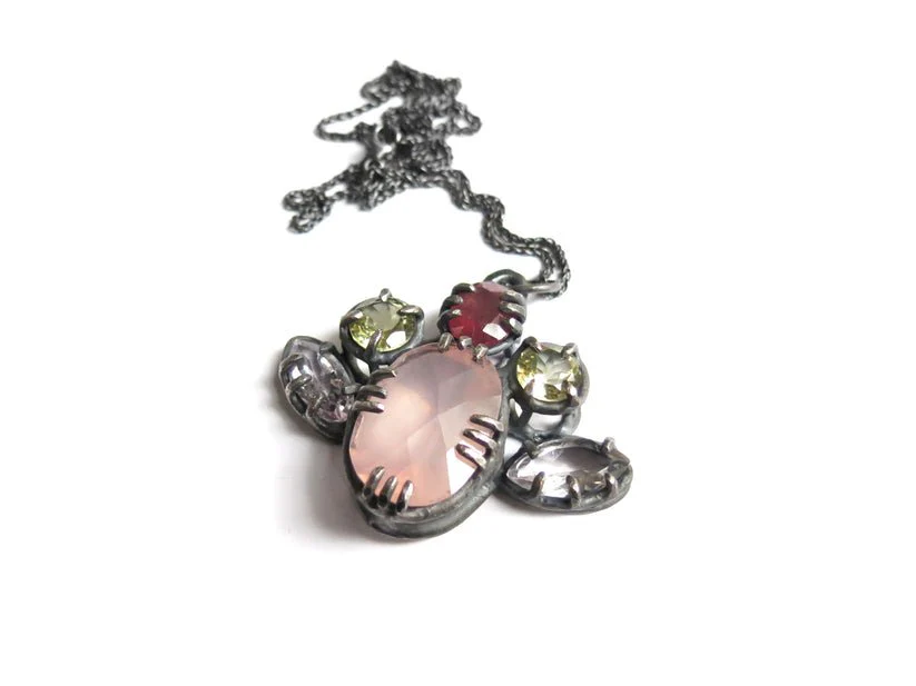 Elaine Ho Pendant Necklace (Rose Quartz, Pink Sapphire, Lemon Quartz & Amethyst) - Image 3