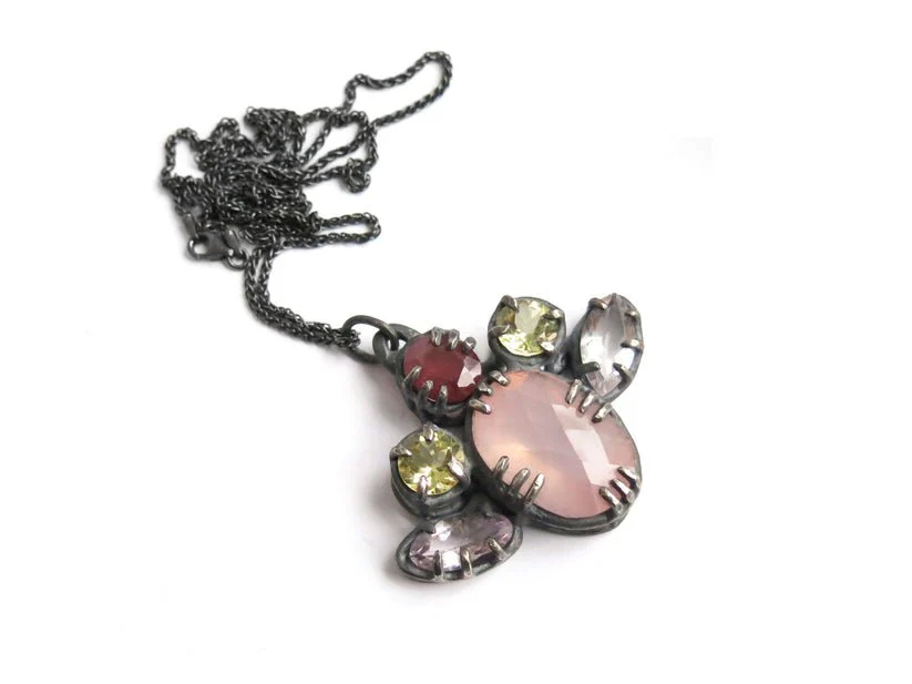 Elaine Ho Pendant Necklace (Rose Quartz, Pink Sapphire, Lemon Quartz & Amethyst) - Image 4