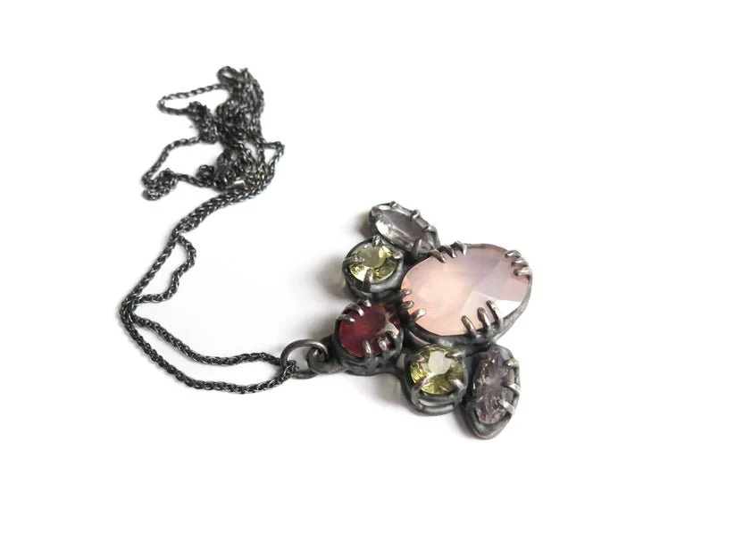 Elaine Ho Pendant Necklace (Rose Quartz, Pink Sapphire, Lemon Quartz & Amethyst) - Image 5