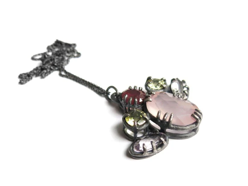 Elaine Ho Pendant Necklace (Rose Quartz, Pink Sapphire, Lemon Quartz & Amethyst) - Image 6