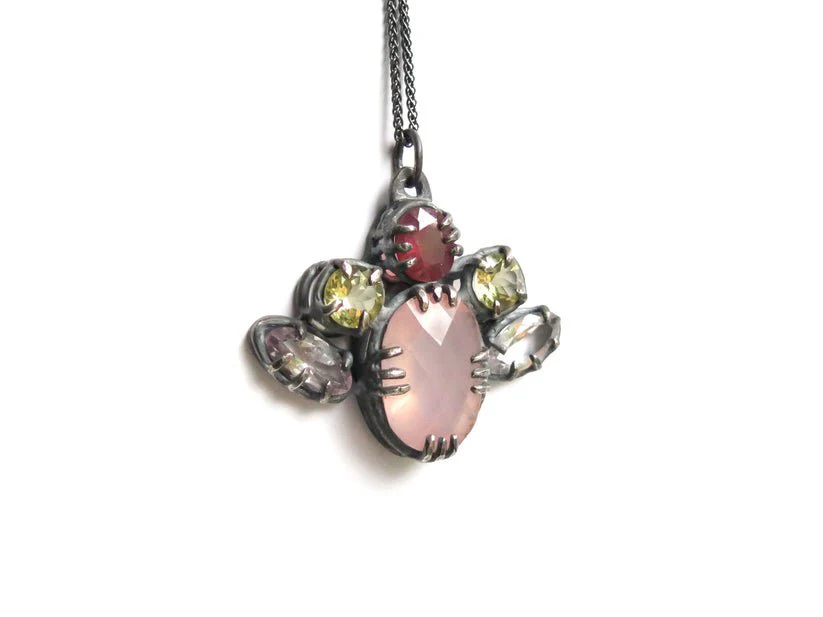 Elaine Ho Pendant Necklace (Rose Quartz, Pink Sapphire, Lemon Quartz & Amethyst) - Image 7